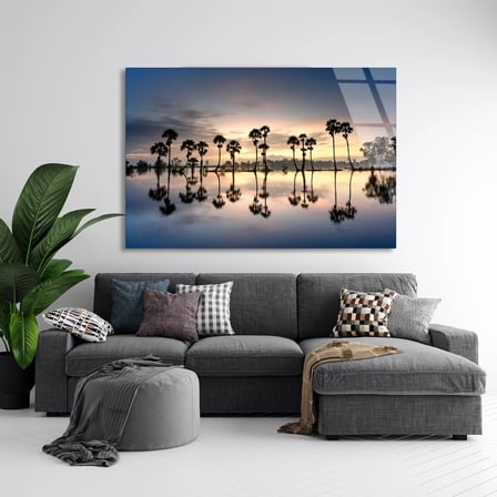Palmiye Gün Batımı Cam Tablo 50x35 cm