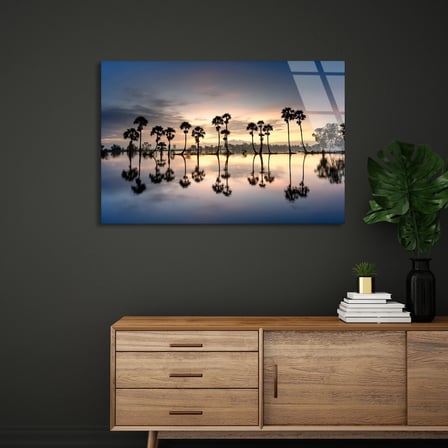 Palmiye Gün Batımı Cam Tablo 50x35 cm
