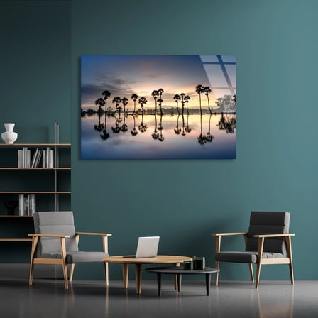 Palmiye Gün Batımı Cam Tablo 50x35 cm