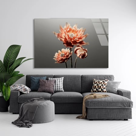 Pembe Krizantem Cam Tablo 50x35 cm