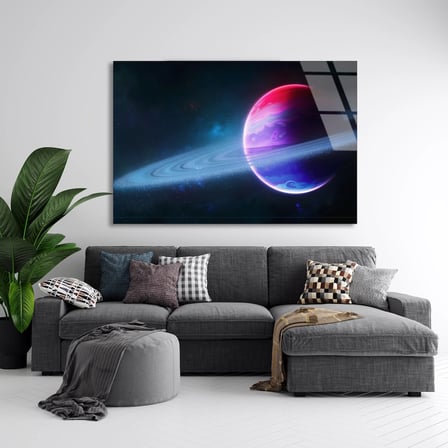 Halkalı Gezegen Cam Tablo 125x80 cm