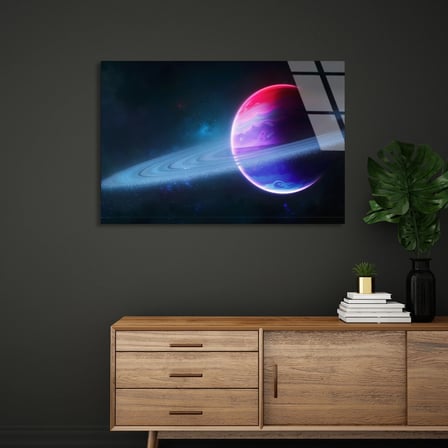 Halkalı Gezegen Cam Tablo 125x80 cm