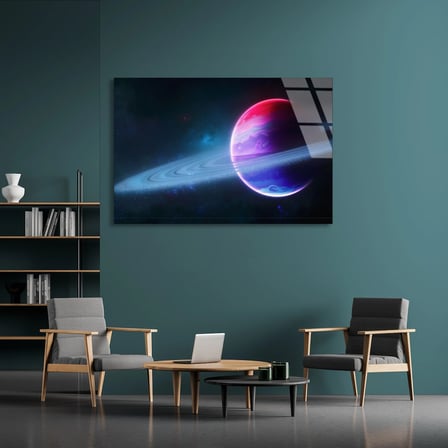Halkalı Gezegen Cam Tablo 125x80 cm