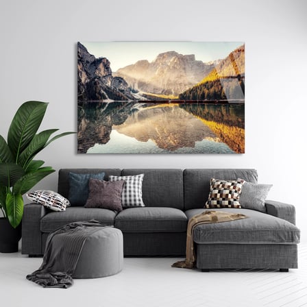 Dağ Gölü Yansıması Cam Tablo 50x35 cm