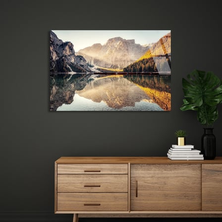 Dağ Gölü Yansıması Cam Tablo 50x35 cm