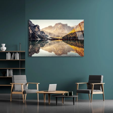 Dağ Gölü Yansıması Cam Tablo 50x35 cm