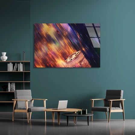 Renkli Işık Huzmeleri Cam Tablo 50x35 cm