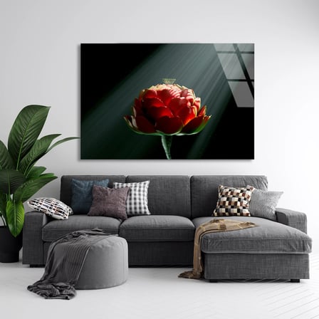 Kırmızı Çiçek Cam Tablo 50x35 cm