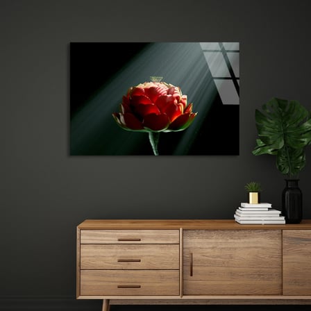 Kırmızı Çiçek Cam Tablo 50x35 cm