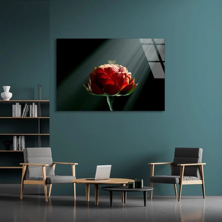 Kırmızı Çiçek Cam Tablo 50x35 cm
