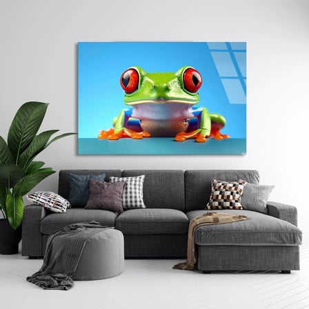 Yeşil Ağaç Kurbağası Cam Tablo 50x35 cm