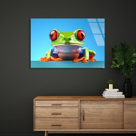 Yeşil Ağaç Kurbağası Cam Tablo 50x35 cm