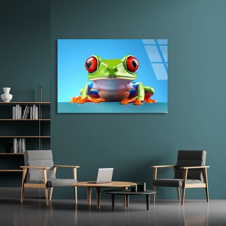 Yeşil Ağaç Kurbağası Cam Tablo 50x35 cm
