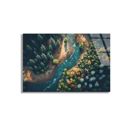 Havadan Orman Nehri Cam Tablo 50x35 cm