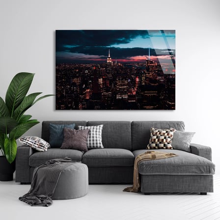 Akşam Şehir Silüeti Cam Tablo 50x35 cm