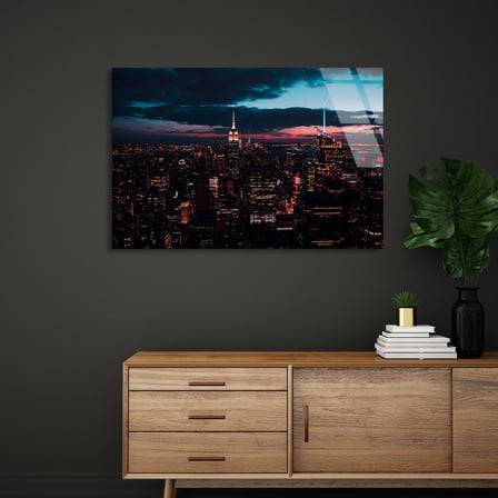 Akşam Şehir Silüeti Cam Tablo 50x35 cm