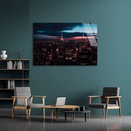 Akşam Şehir Silüeti Cam Tablo 50x35 cm