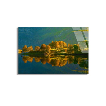 Yeşil Göl Adası Cam Tablo 50x35 cm