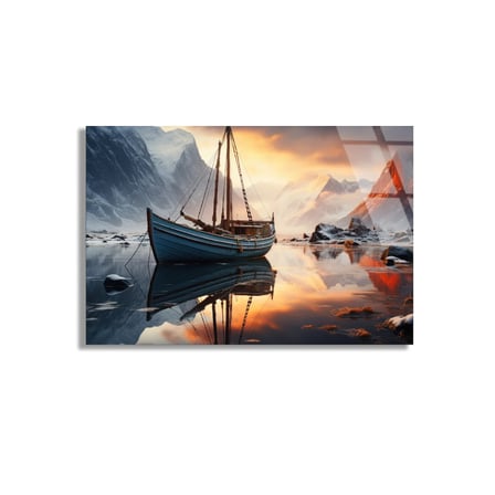 Gölde Ahşap Tekne Cam Tablo 90x60 cm