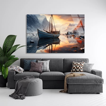 Gölde Ahşap Tekne Cam Tablo 90x60 cm