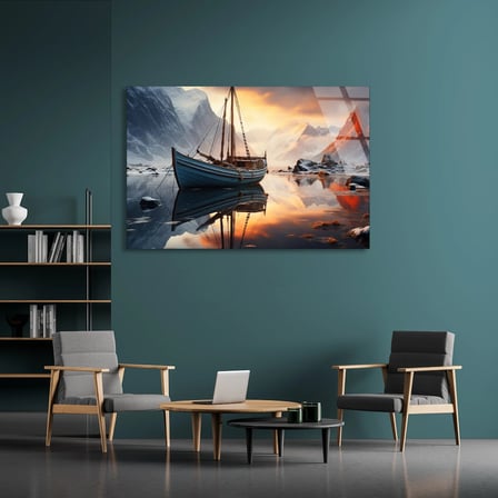 Gölde Ahşap Tekne Cam Tablo 90x60 cm