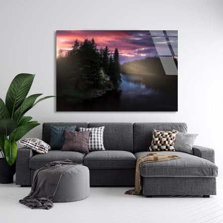 Orman Adası Gölü Cam Tablo 50x35 cm