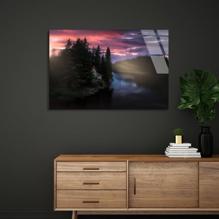 Orman Adası Gölü Cam Tablo 50x35 cm