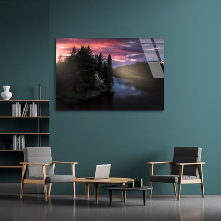 Orman Adası Gölü Cam Tablo 50x35 cm