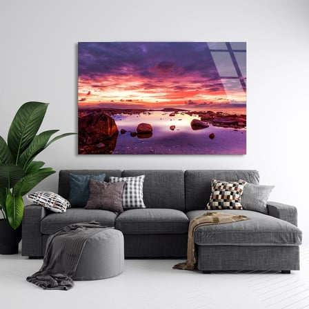 Kızıl Gün Batımı Cam Tablo 50x35 cm