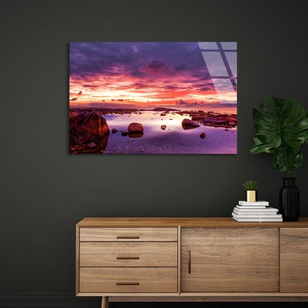 Kızıl Gün Batımı Cam Tablo 50x35 cm