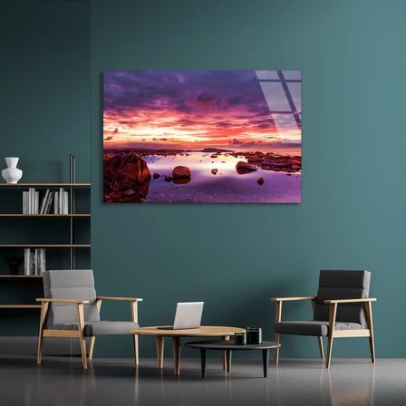 Kızıl Gün Batımı Cam Tablo 50x35 cm