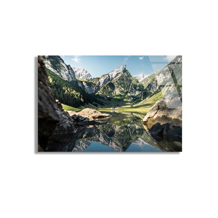 Yeşil Dağ Gölü Cam Tablo 50x35 cm
