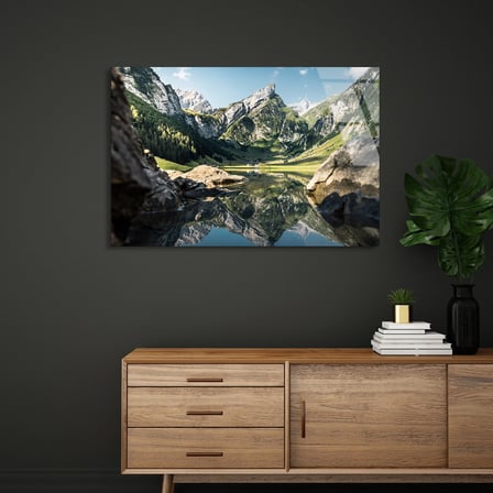 Yeşil Dağ Gölü Cam Tablo 50x35 cm