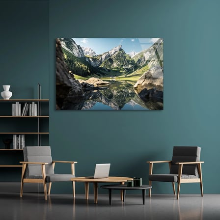 Yeşil Dağ Gölü Cam Tablo 50x35 cm