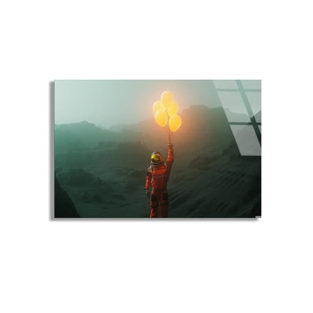 Astronot Ve Balonlar Cam Tablo 125x80 cm
