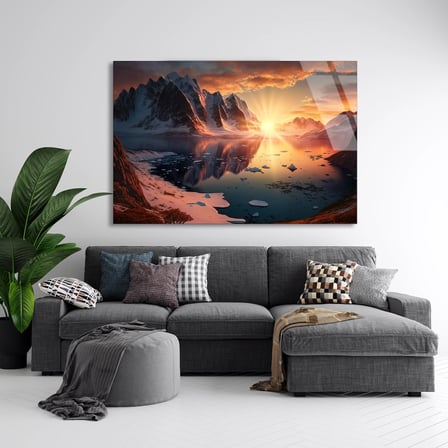 Dağ Gün Doğumu Cam Tablo 50x35 cm
