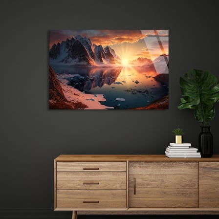 Dağ Gün Doğumu Cam Tablo 50x35 cm