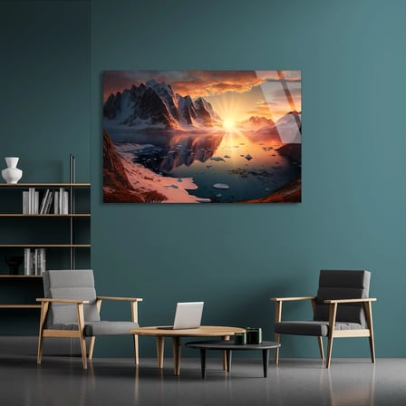 Dağ Gün Doğumu Cam Tablo 50x35 cm