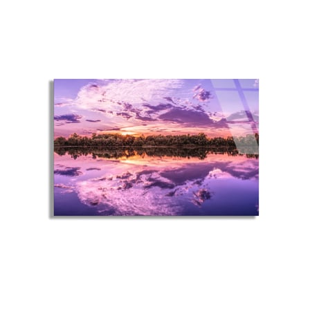 Mor Gökyüzü Göl Cam Tablo 70x50 cm