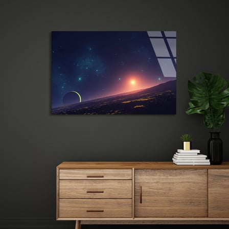 Yıldızlı Gece Gökyüzü Cam Tablo 50x35 cm