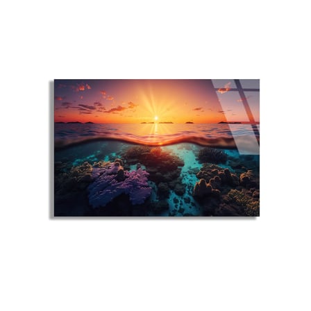 Gün Batımı Okyanus Cam Tablo 50x35 cm