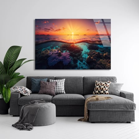 Gün Batımı Okyanus Cam Tablo 50x35 cm