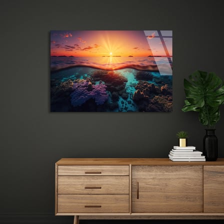 Gün Batımı Okyanus Cam Tablo 50x35 cm