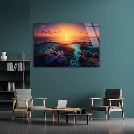 Gün Batımı Okyanus Cam Tablo 50x35 cm