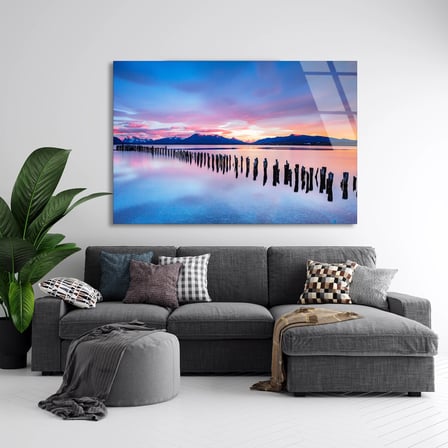 Gün Batımı Göl Cam Tablo 50x35 cm
