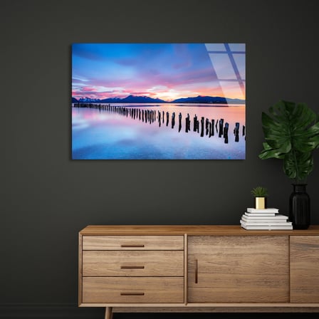 Gün Batımı Göl Cam Tablo 50x35 cm