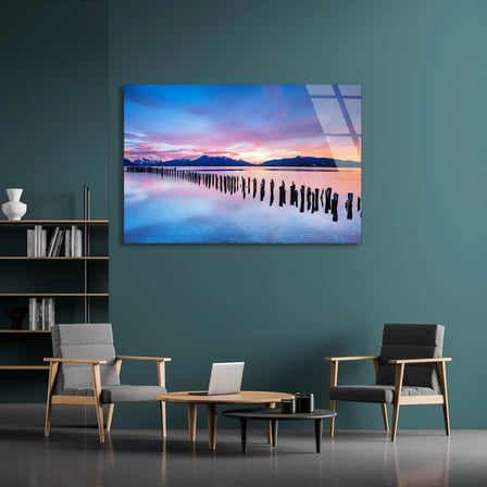 Gün Batımı Göl Cam Tablo 50x35 cm