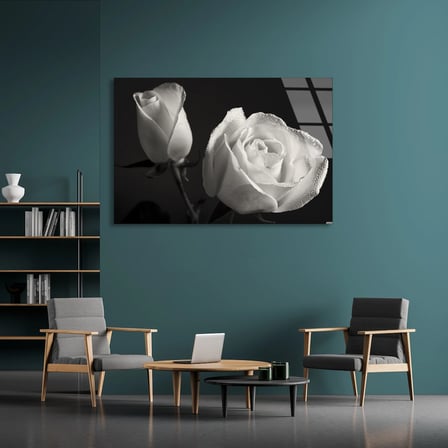 Beyaz Gül Cam Tablo 50x35 cm