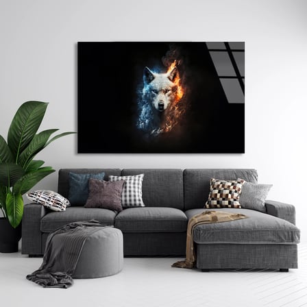 Ateş Ve Su Kurt Cam Tablo 125x80 cm