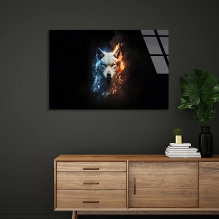 Ateş Ve Su Kurt Cam Tablo 125x80 cm